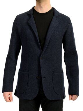 Versace Men's Navy Blue Wool Cashmere One Button Sport Coat Blazer US M IT 50